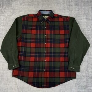 Vtg Eddie Bauer Shirt Mens Large Green Red Plaid Wool Button Up Shacket Outdoors